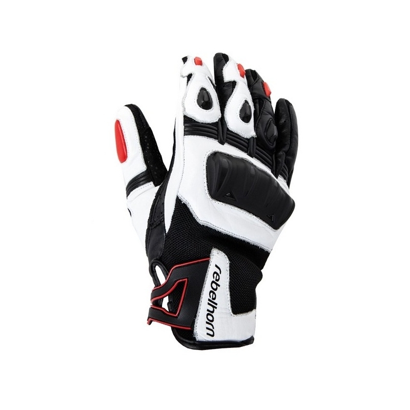 Rebelhorn Flux Schwarz-Weiß-Rot Motorradhandschuhe Ausverkauf