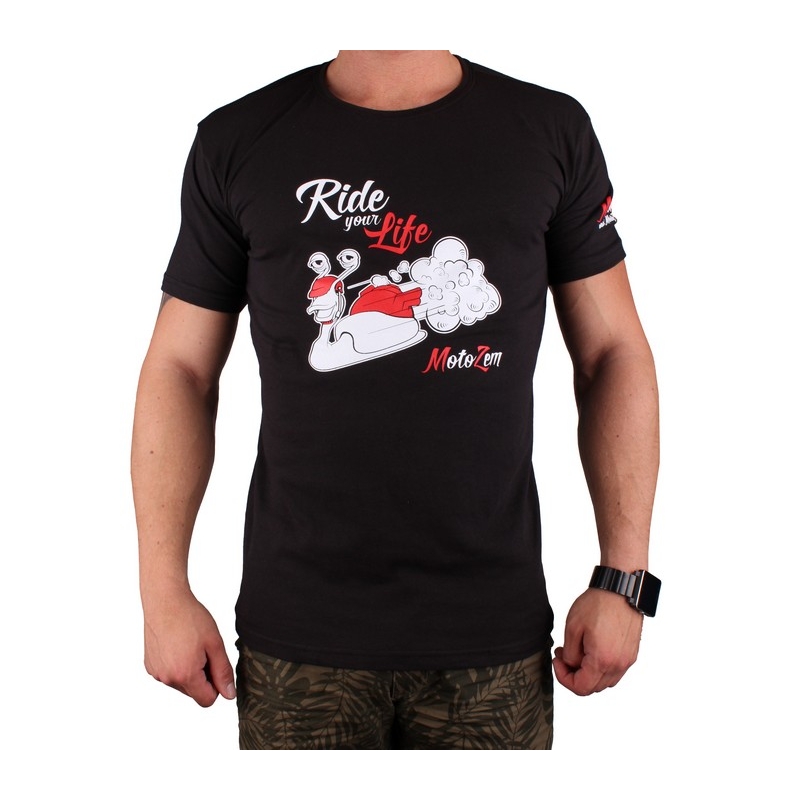 T-shirt s motivem MotoZem Ride your life schwarz