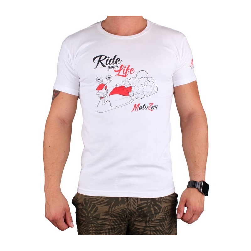 T-shirt s motivem MotoZem Ride your life weiß Ausverkauf