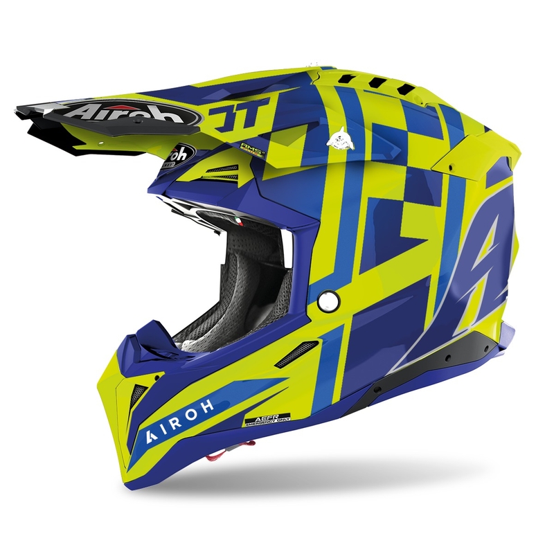 Motocross Helm Airoh Aviator 3.0 TC21 2022 blau-fluo gelb glänzend Ausverkauf