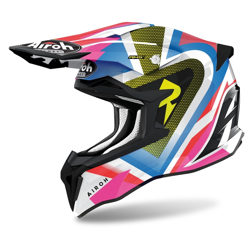 Motocross Helm Airoh Strycker View 2022 blau-rosa-weiß glänzend