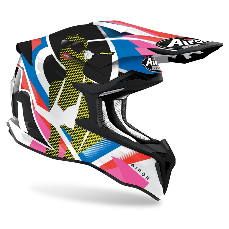 Motocross Helm Airoh Strycker View 2022 blau-rosa-weiß glänzend