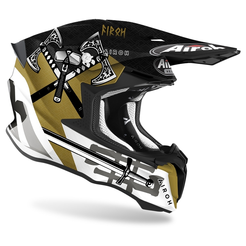 Motocross Helm Airoh Twist 2.0 Sword 2021 weiß-gold-grau Ausverkauf