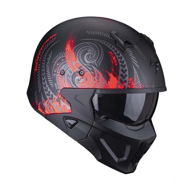 Motorradhelm SCORPION COVERT-X TATTOO matt schwarz-rot