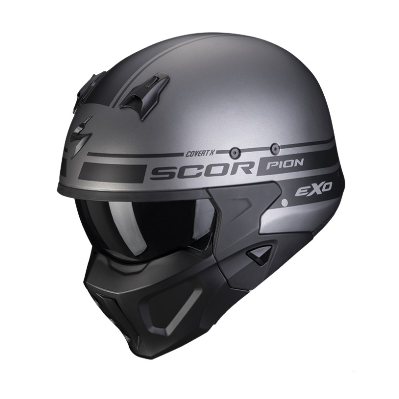 Motorradhelm SCORPION COVERT-X TUSSLE matt silber-schwarz