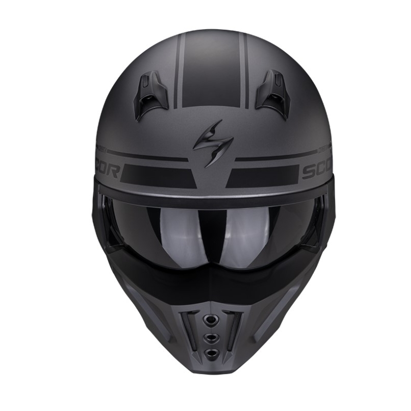 Motorradhelm SCORPION COVERT-X TUSSLE matt silber-schwarz