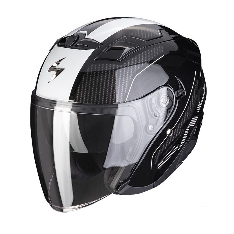 Offener Helm Scorpion EXO-230 Condor metallic schwarz und weiß