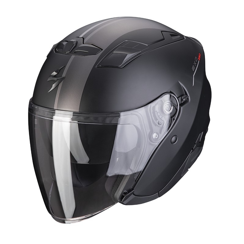 Offener Helm Scorpion EXO-230 SR matt schwarz-silber-rot