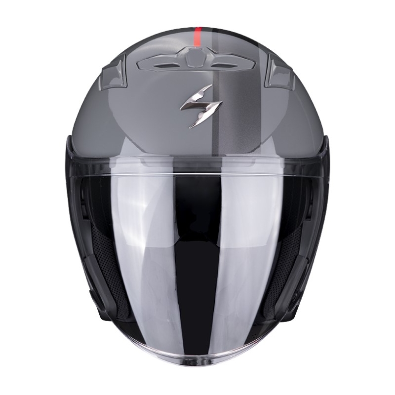 Offener Helm Scorpion EXO-230 SR Zement grau-rot Ausverkauf
