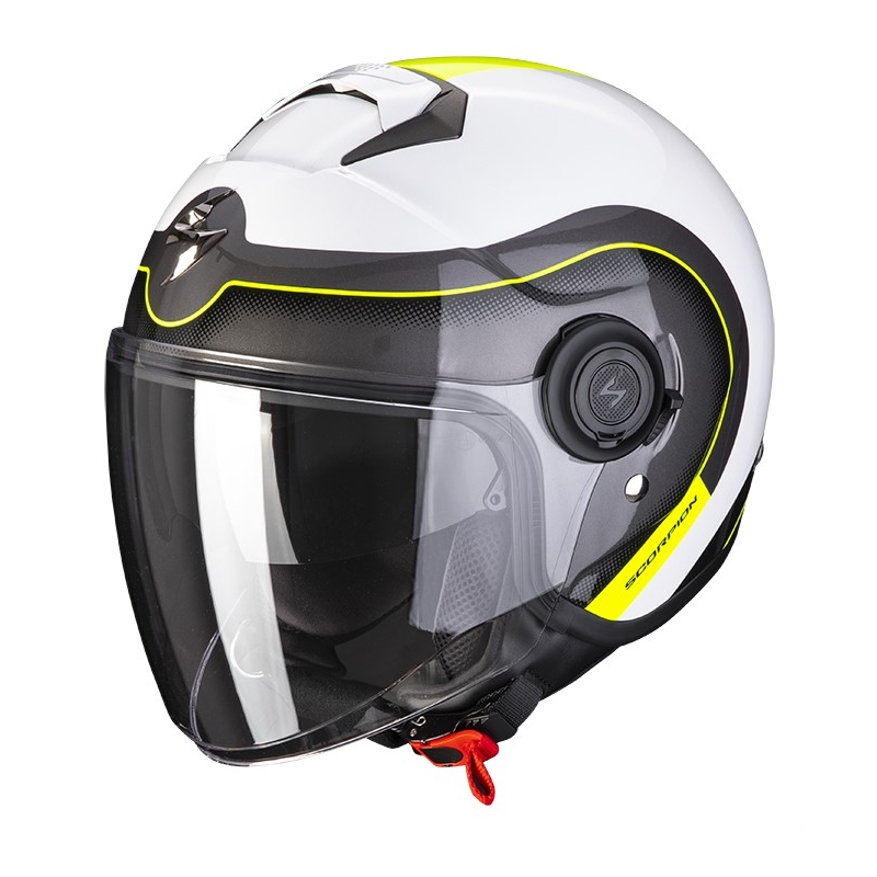 Offener Motorradhelm Scorpion EXO-CITY ROLL perlweiß-fluorgelb