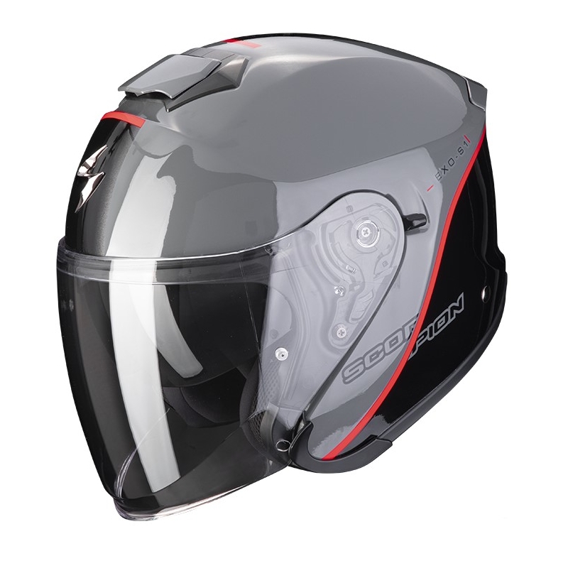 Offener Helm Skorpion EXO-S1 ESSENCE Zement grau-schwarz-rot