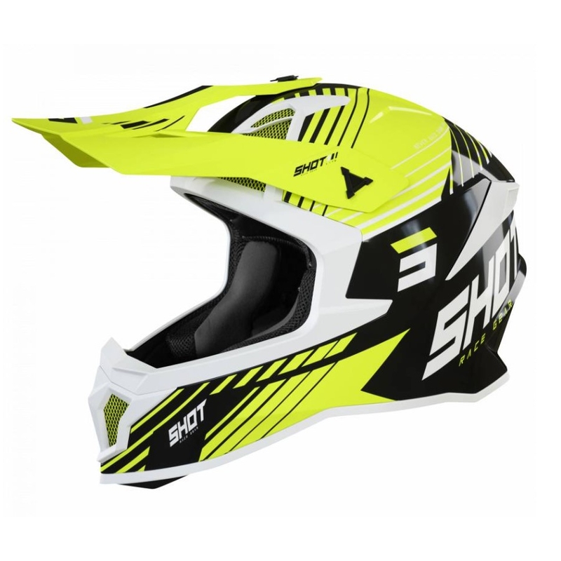 Motocross Helm Shot Lite Fury schwarz-weiss-fluo gelb Ausverkauf