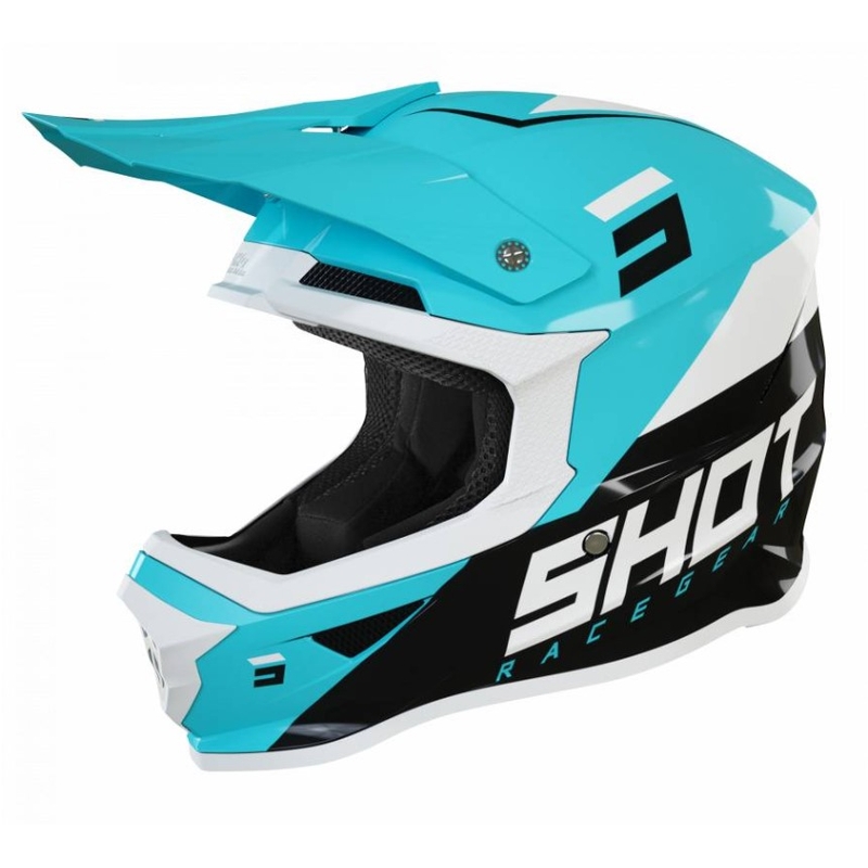 Motocross Helm Shot Furious Chase schwarz-weiß-türkis Ausverkauf