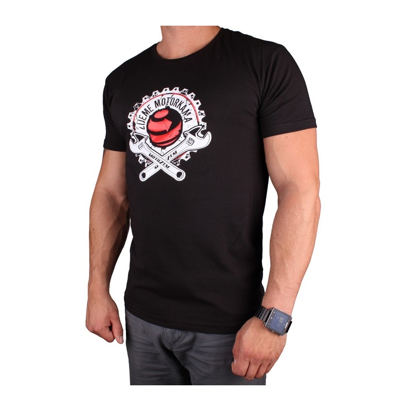 T-shirt s motivem MotoZem Wir leben von Motorrädern schwarz Ausverkauf