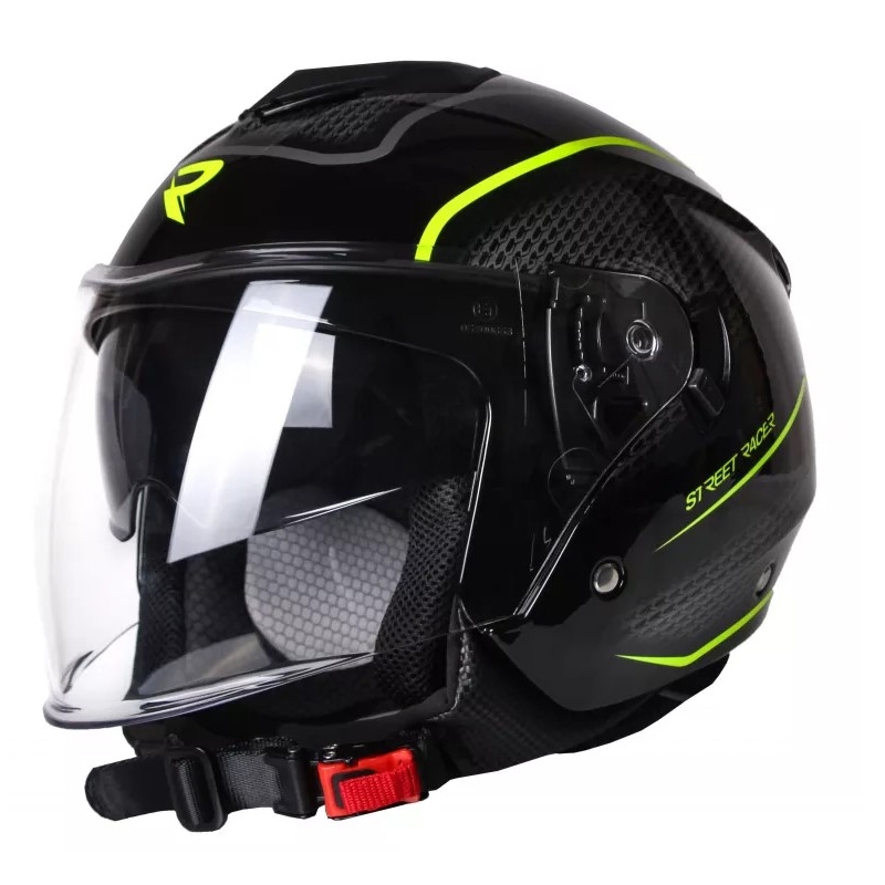 Offener Motorradhelm Street Racer Pilot Schwarz und Gelb