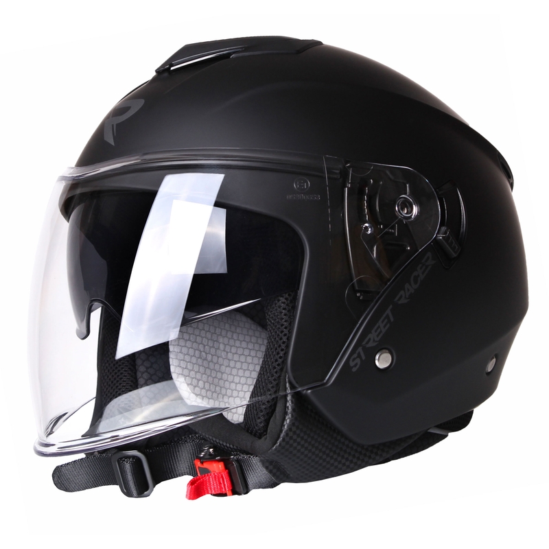 Offener Motorradhelm Street Racer Pilot Schwarz Matt
