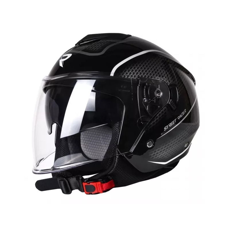 Open Motorradhelm Street Racer Pilot schwarz und weiß