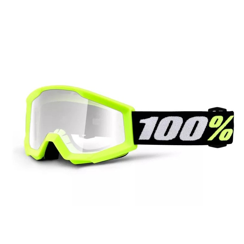 Kinder-Motocrossbrille 100% Strata Mini fluo gelb (klares Plexiglas)