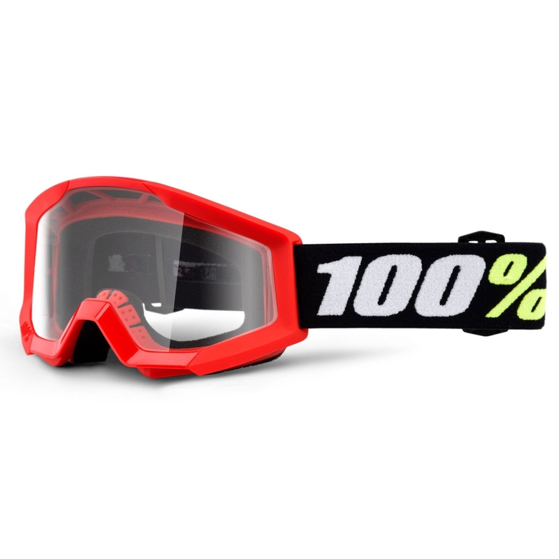 Kinder Motocrossbrille 100% Strata Mini Gron rot (klares Plexiglas)