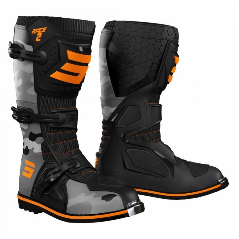 Kinder-Motorradstiefel Shot Race 2 camo-fluo orange Ausverkauf