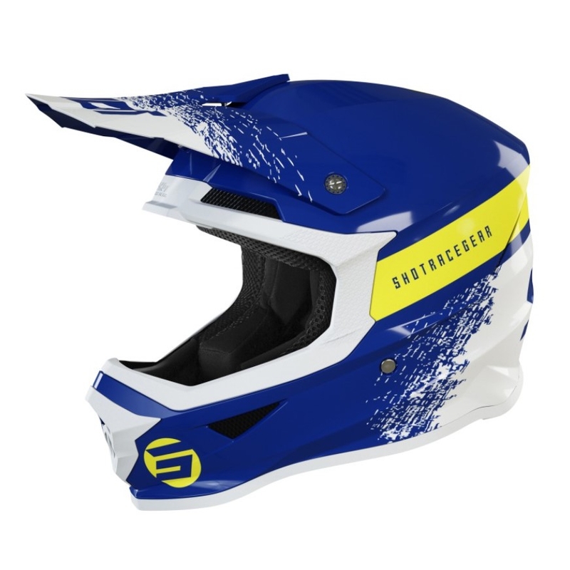 Kinder Motocross Helm Shot Furious Roll blau-weiß-gelb Ausverkauf