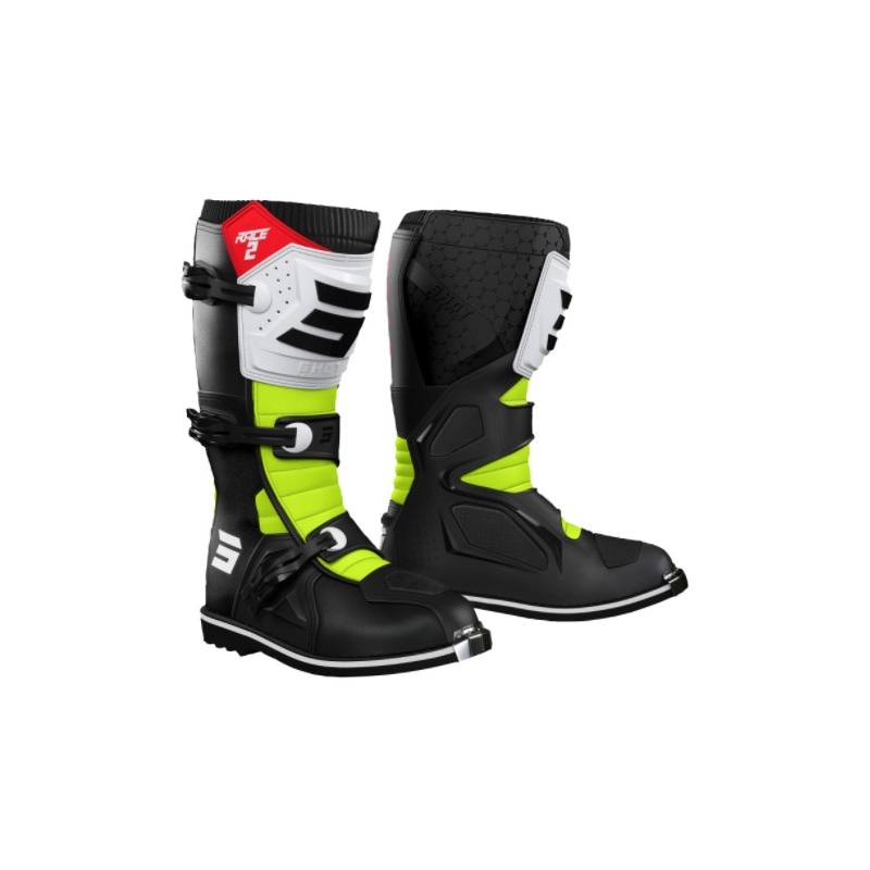 Shot Race 2 Schwarz-Weiß-Fluo Gelb Motorradstiefel Ausverkauf