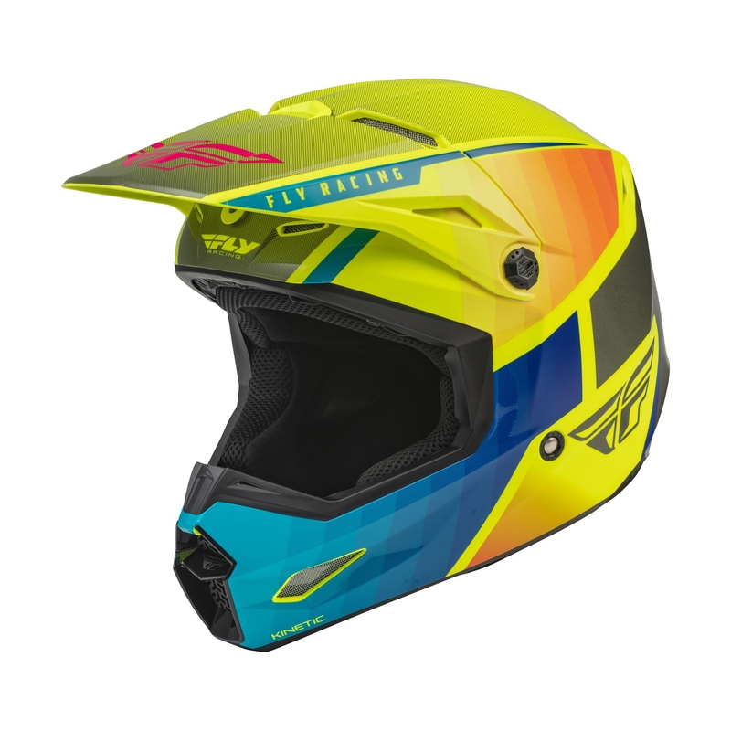 Kinder Motocross Helm FLY Racing Kinetic Drift blau-fluo gelb-grau