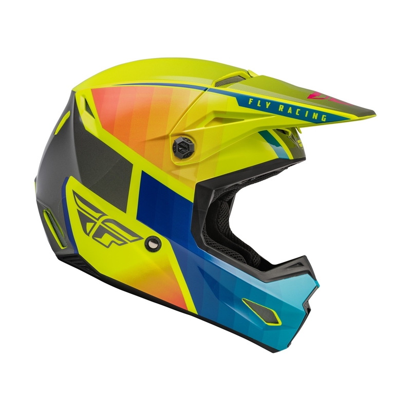 Kinder Motocross Helm FLY Racing Kinetic Drift blau-fluo gelb-grau