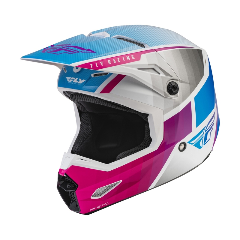 Kinder Motocross Helm FLY Racing Kinetic Drift rosa-weiß-blau