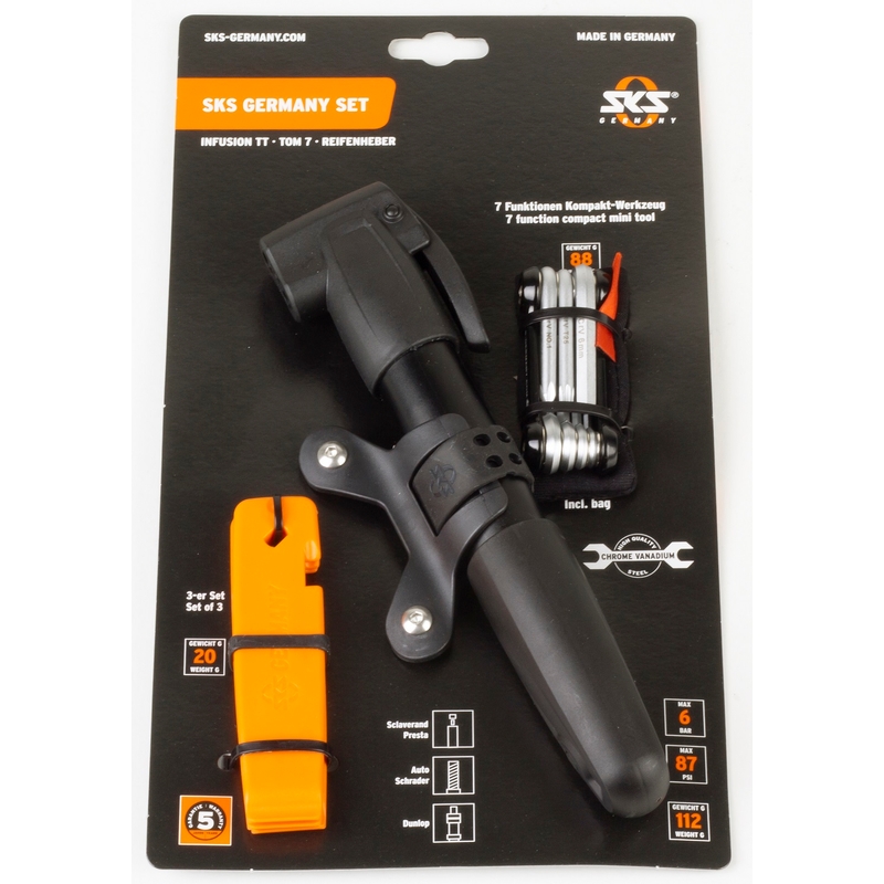 Radsport-Set SKS - Pumpe, Werkzeug TOM 7, Montageschuhe Ausverkauf