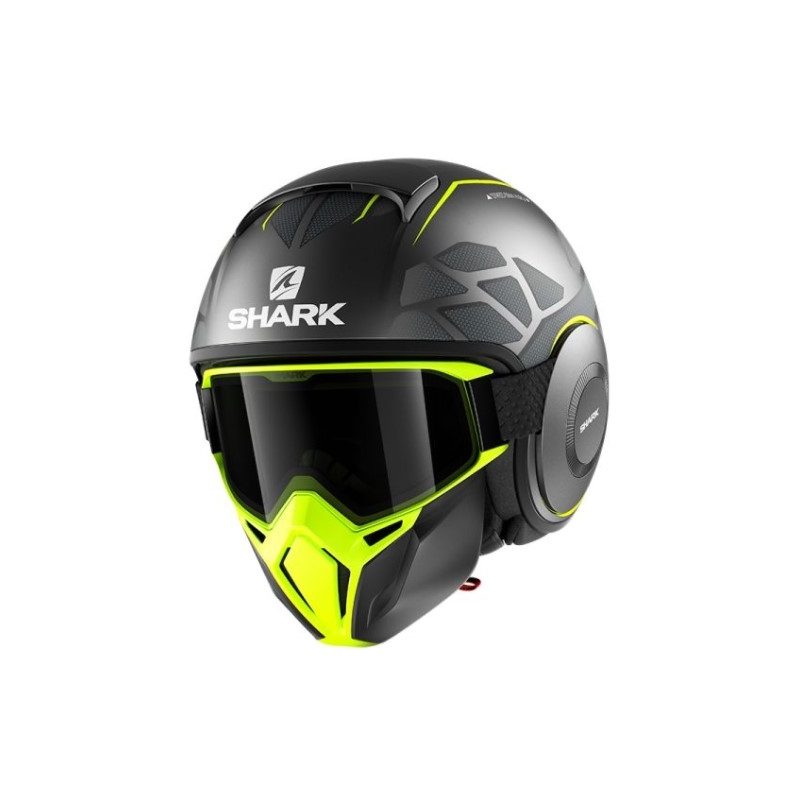 Offener Helm SHARK STREET DRAK Tribute RM schwarz-grau-fluo gelb