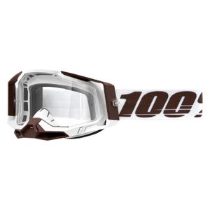 Motocrossbrille 100% RACECRAFT 2 Snowbird braun und weiß (klares Plexiglas)