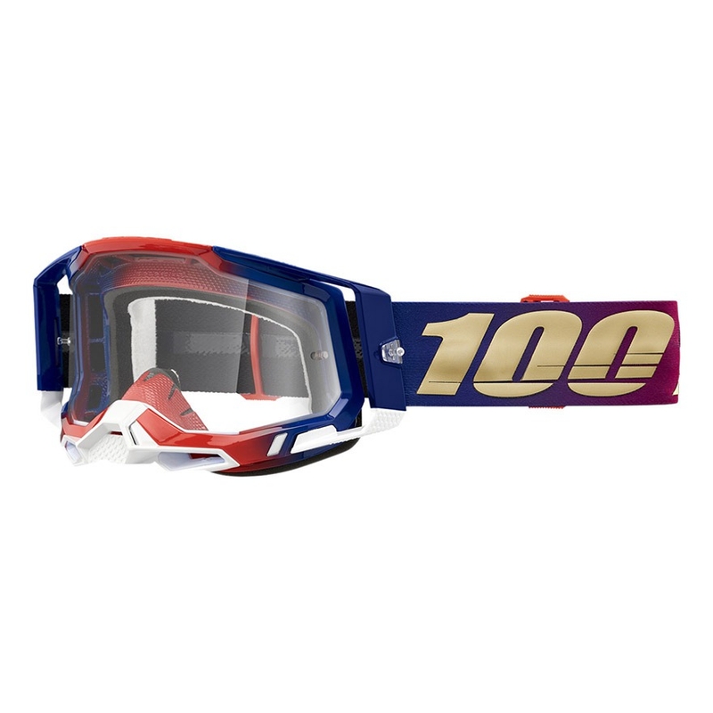 Motocrossbrille 100% RACECRAFT 2 United rot-blau (klares Plexiglas)