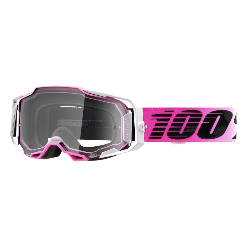 Motocrossbrille 100% ARMEGA Harmony schwarz-weiß-rosa (klares Plexiglas)