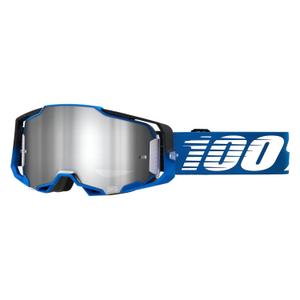 Motocrossbrille 100% ARMEGA Rockchuck schwarz-weiß-blau (silbernes Plexiglas)