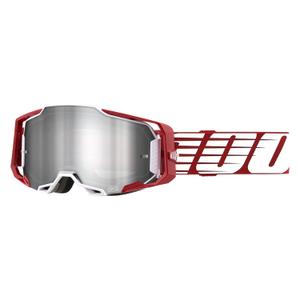 Motocrossbrille 100% ARMEGA Oversized Deep weiß-rot (silbernes Plexiglas)