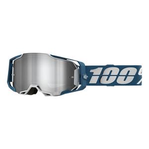 Motocrossbrille 100% ARMEGA Albar grau-blau (silbernes Plexiglas)