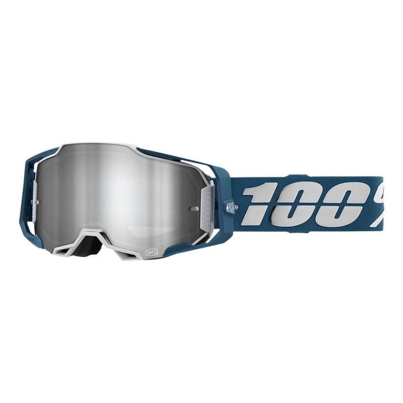 Motocrossbrille 100% ARMEGA Albar grau-blau (silbernes Plexiglas)