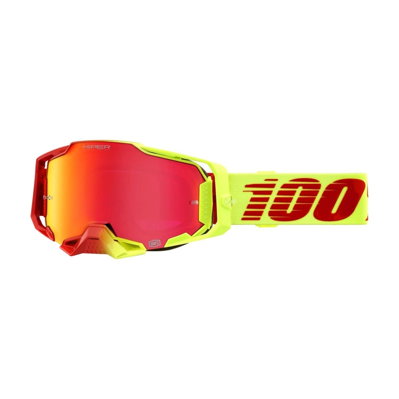 Motocrossbrille 100% ARMEGA Solaris HIPER rot-gelb (rotes Plexiglas)