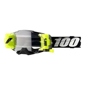 Motocrossbrille 100% ARMEGA FORECAST weiß-schwarz-fluorgelb (klares Plexiglas)