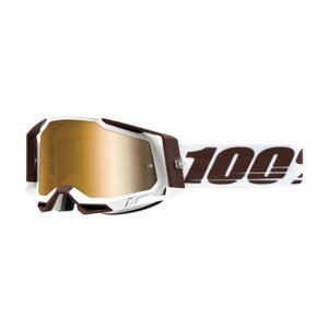 Motocrossbrille 100% RACECRAFT 2 Snowbird braun und weiß (goldenes Plexiglas)