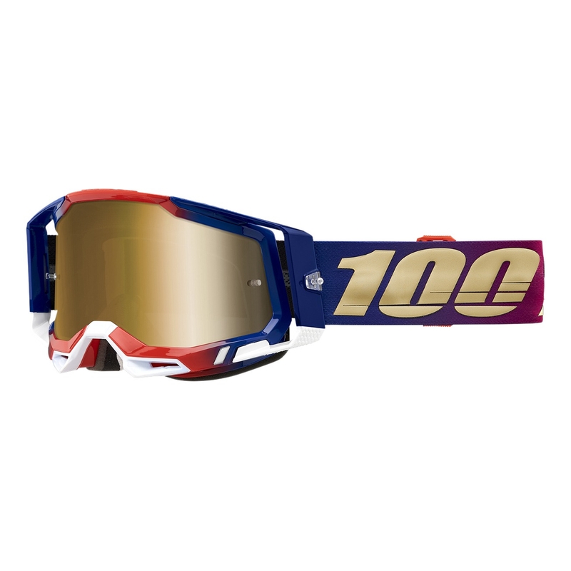 Motocrossbrille 100% RACECRAFT 2 United blau-rot-gold (gold plexi)
