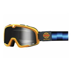 Schutzbrille 100% BARSTOW Race Service blau-gold-schwarz (silbernes Plexiglas)