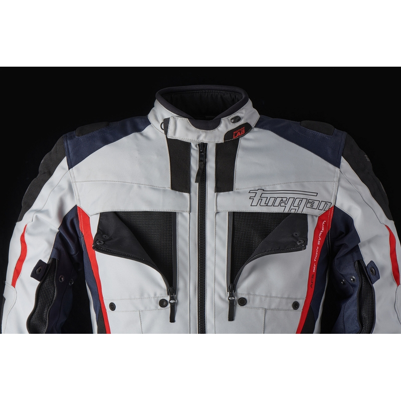 Furygan Brevent 3 in 1 grau-schwarz-rot-blaue Motorradjacke Ausverkauf