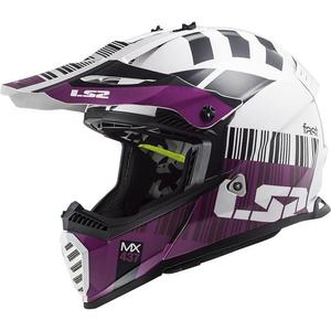 Motocross Helm LS2 MX437 Fast Evo XCODE weiß und lila glänzend
