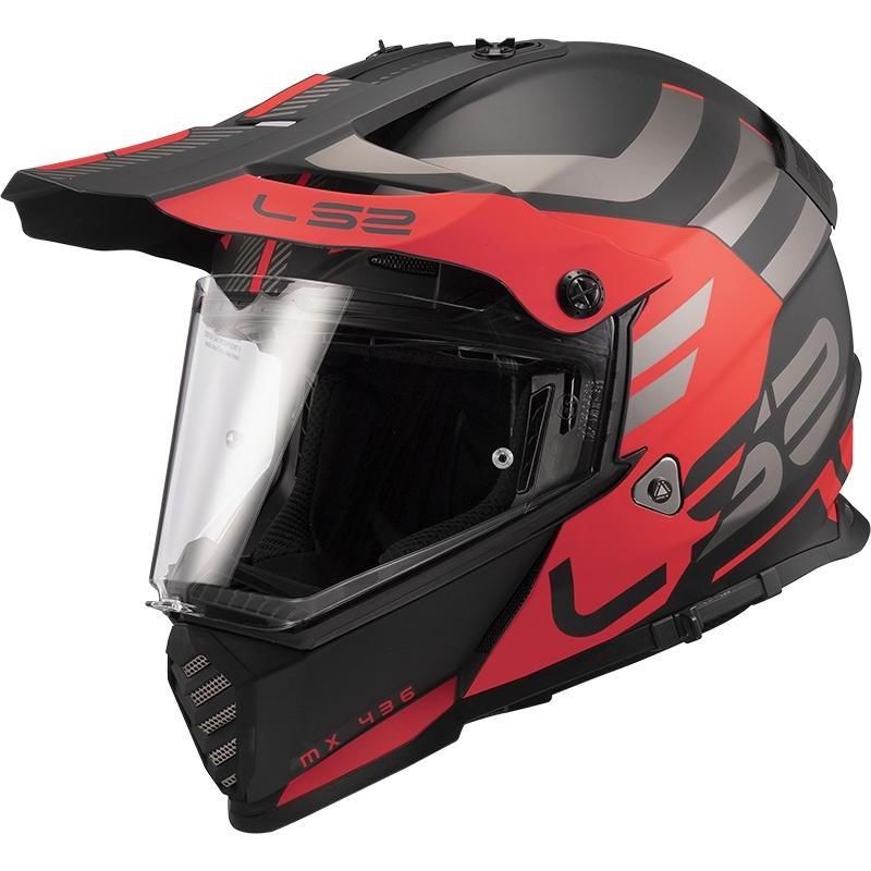 Enduro-Helm LS2 MX436 Pioneer Evo Adventurer schwarz-rot matt