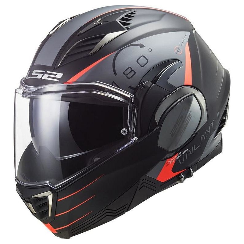 LS2 FF900 Valiant II Codex schwarz-fluorrot-titanfarbener Motorrad-Klapphelm