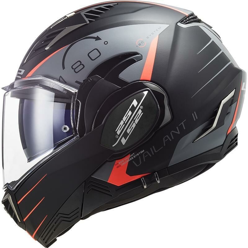 LS2 FF900 Valiant II Codex schwarz-fluorrot-titanfarbener Motorrad-Klapphelm
