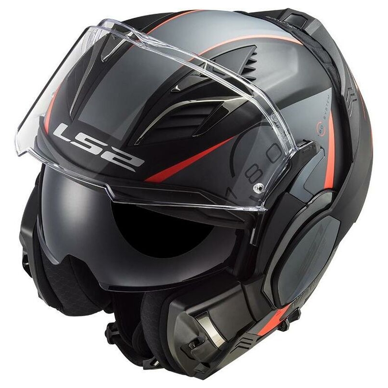LS2 FF900 Valiant II Codex schwarz-fluorrot-titanfarbener Motorrad-Klapphelm