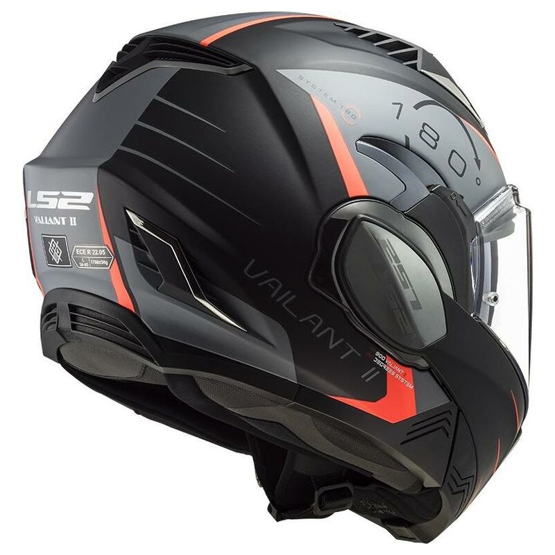 LS2 FF900 Valiant II Codex schwarz-fluorrot-titanfarbener Motorrad-Klapphelm